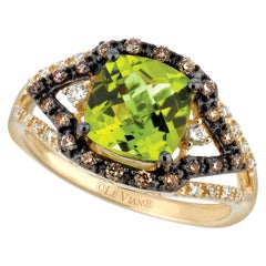 LeVian 14K Yellow Gold Green Peridot Round Chocolate Brown Diamond Halo Ring