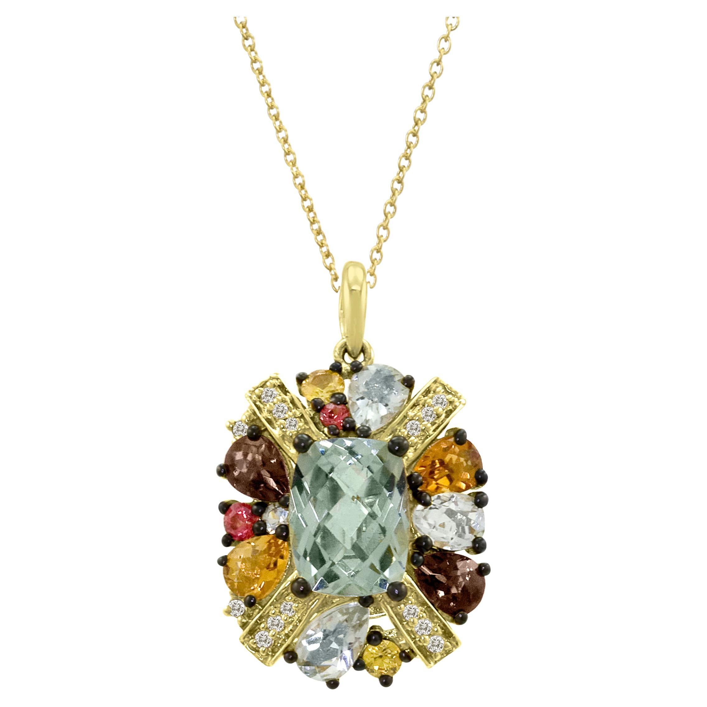 Le Vian, collana con ciondolo in oro giallo 14K, quarzo verde e zaffiro rotondo con diamante