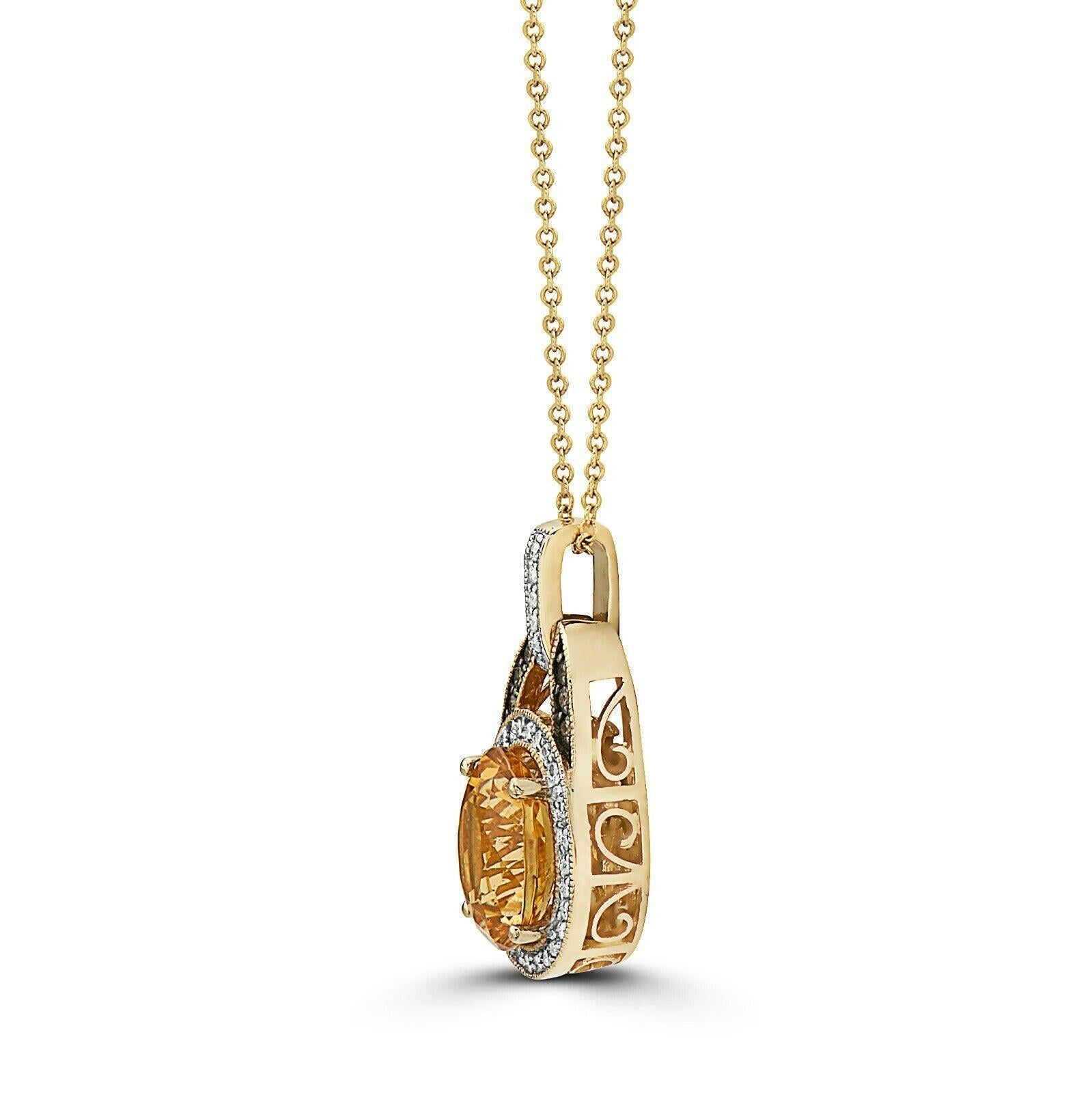 Women's or Men's LeVian 14K Yellow Gold Orange Citrine Round Brown Diamond Halo Pendant Necklace For Sale