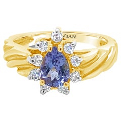 Levian 14K Yellow Gold Pear Cut Tanzanite1 4 Cttw Diamond Ring