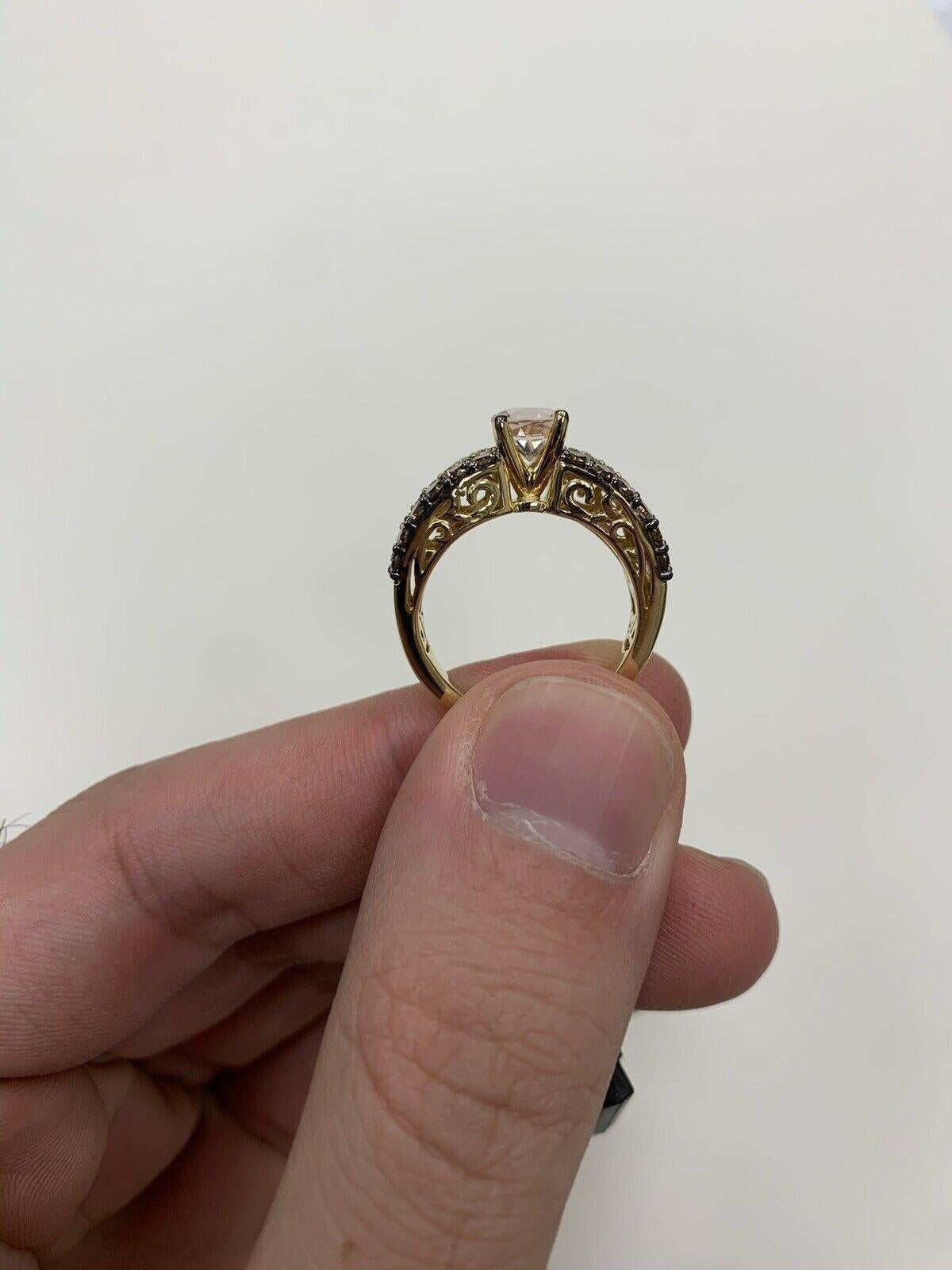 LeVian - Bague de mariage en or jaune 14 carats avec Morganite rose, diamant rond brun et plusieurs rangées de diamants