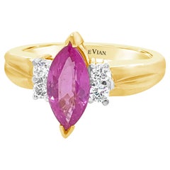 LeVian 14K Yellow Gold Pink Sapphire Gemstone Round Diamond Classy Cocktail Ring