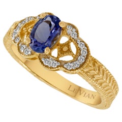 LeVian 14K Yellow Gold Purple Blue Tanzanite Round Diamond Classy Cocktail Ring