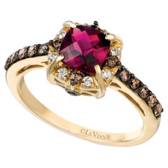 LeVian 14K Yellow Gold Rhodolite Garnet Round Chocolate Brown Diamond Halo Ring