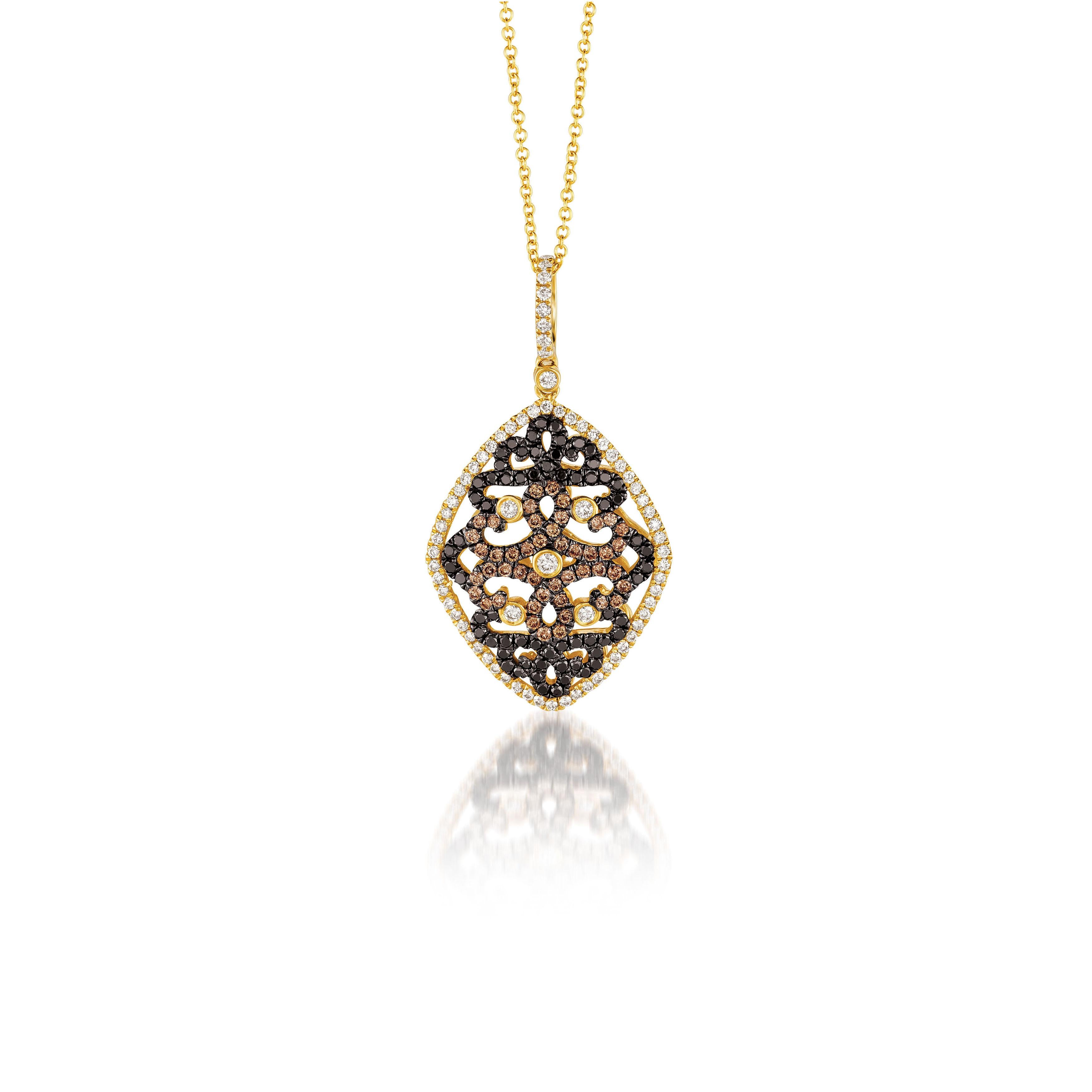LeVian 14K Yellow Gold Round Black Chocolate Brown Diamond Pendant Necklace For Sale