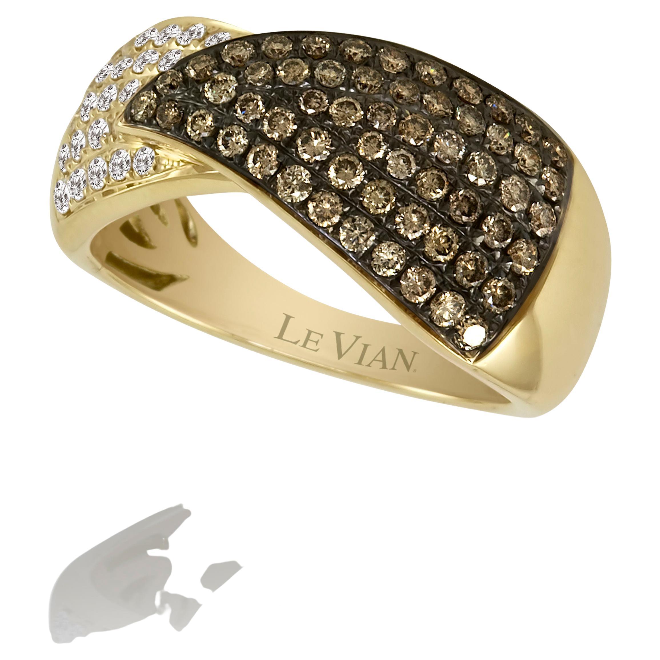 LeVian 14K Yellow Gold Round Brown Chocolate Diamond Classic Fancy Cocktail Ring For Sale