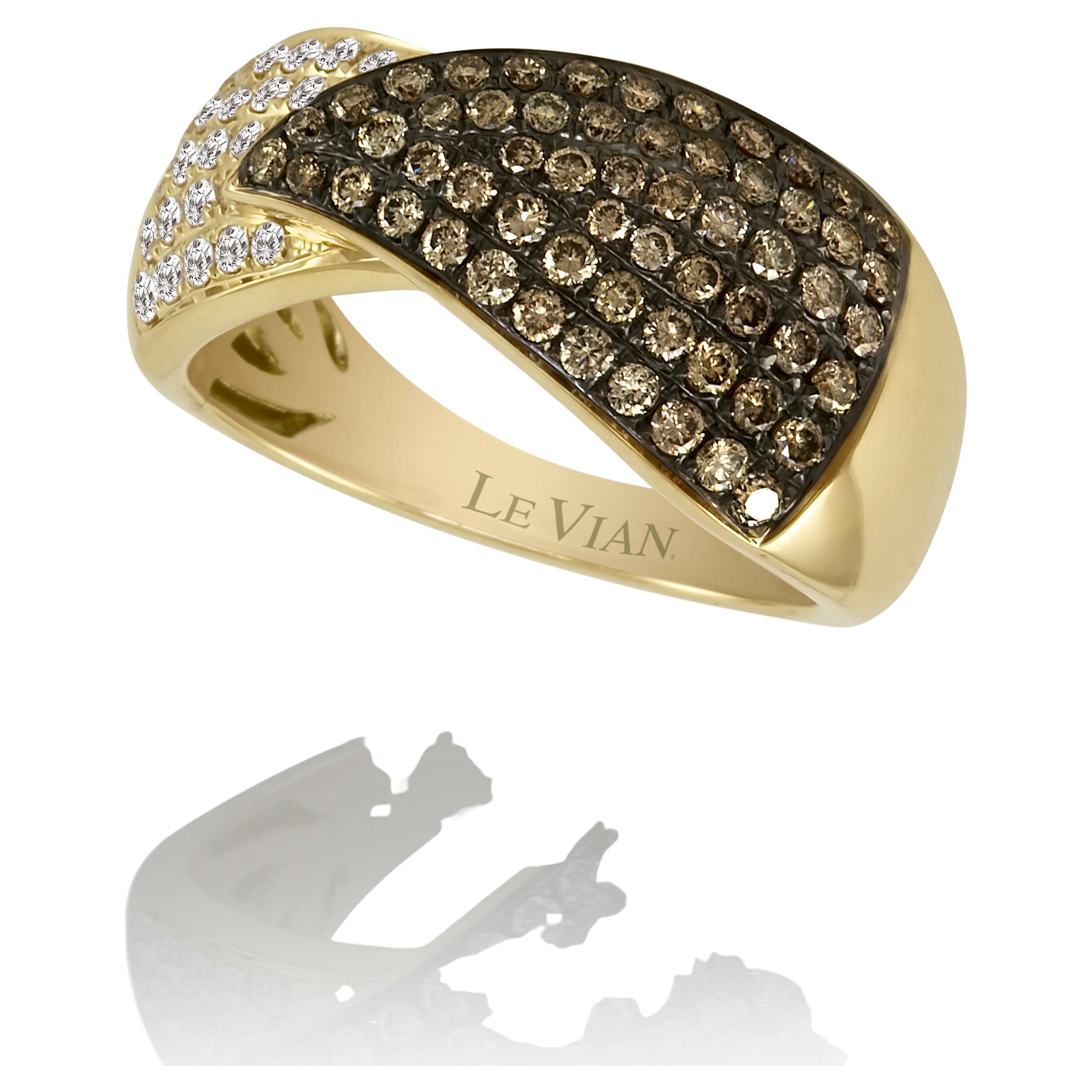 Levian 14K Yellow Gold Round Brown Chocolate Diamond Classic Fancy Cocktail Ring For Sale