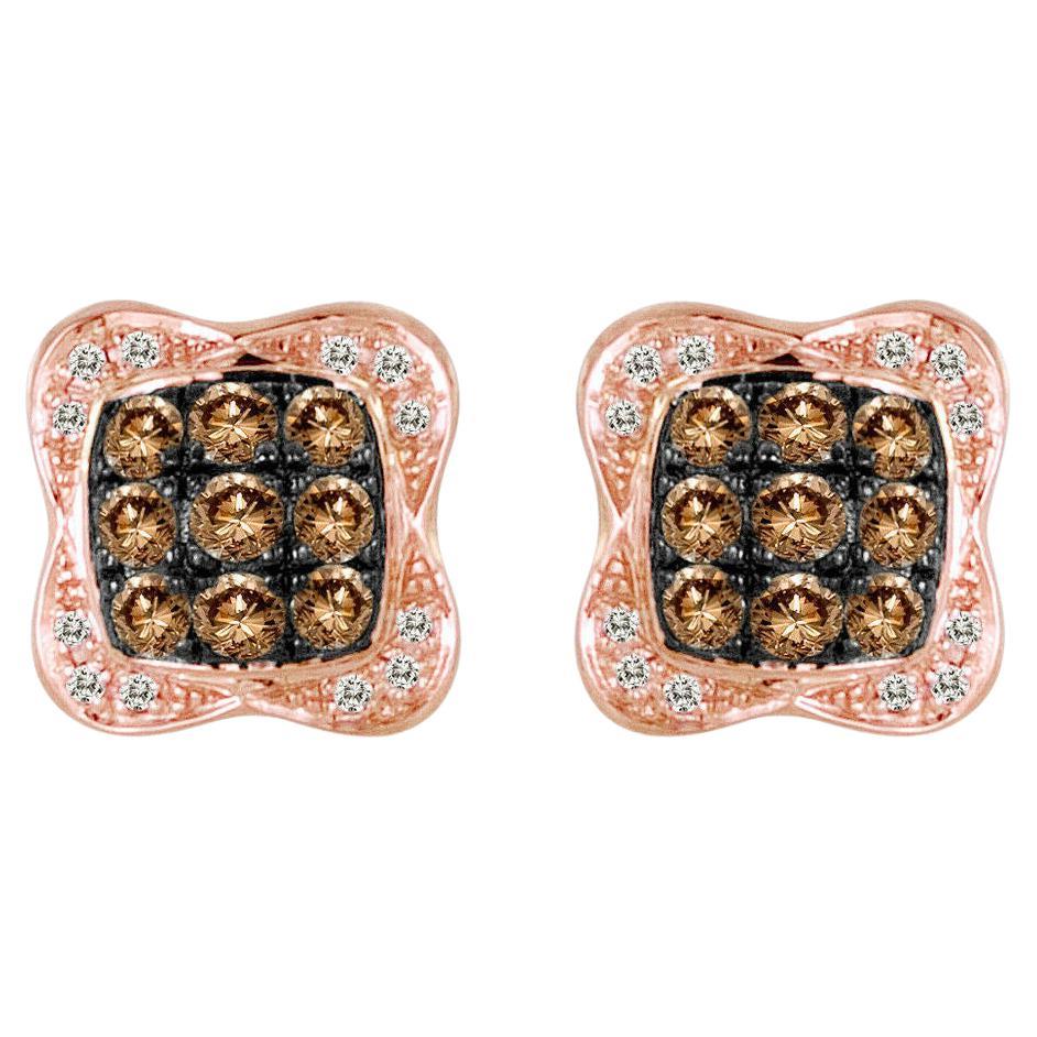 Le Vian 14K Yellow Gold Round Brown Diamond Beautiful Pretty Cluster Earrings