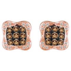 Le Vian Boucles d'oreilles grappe magnifiques en or jaune 14 carats avec diamants ronds et bruns