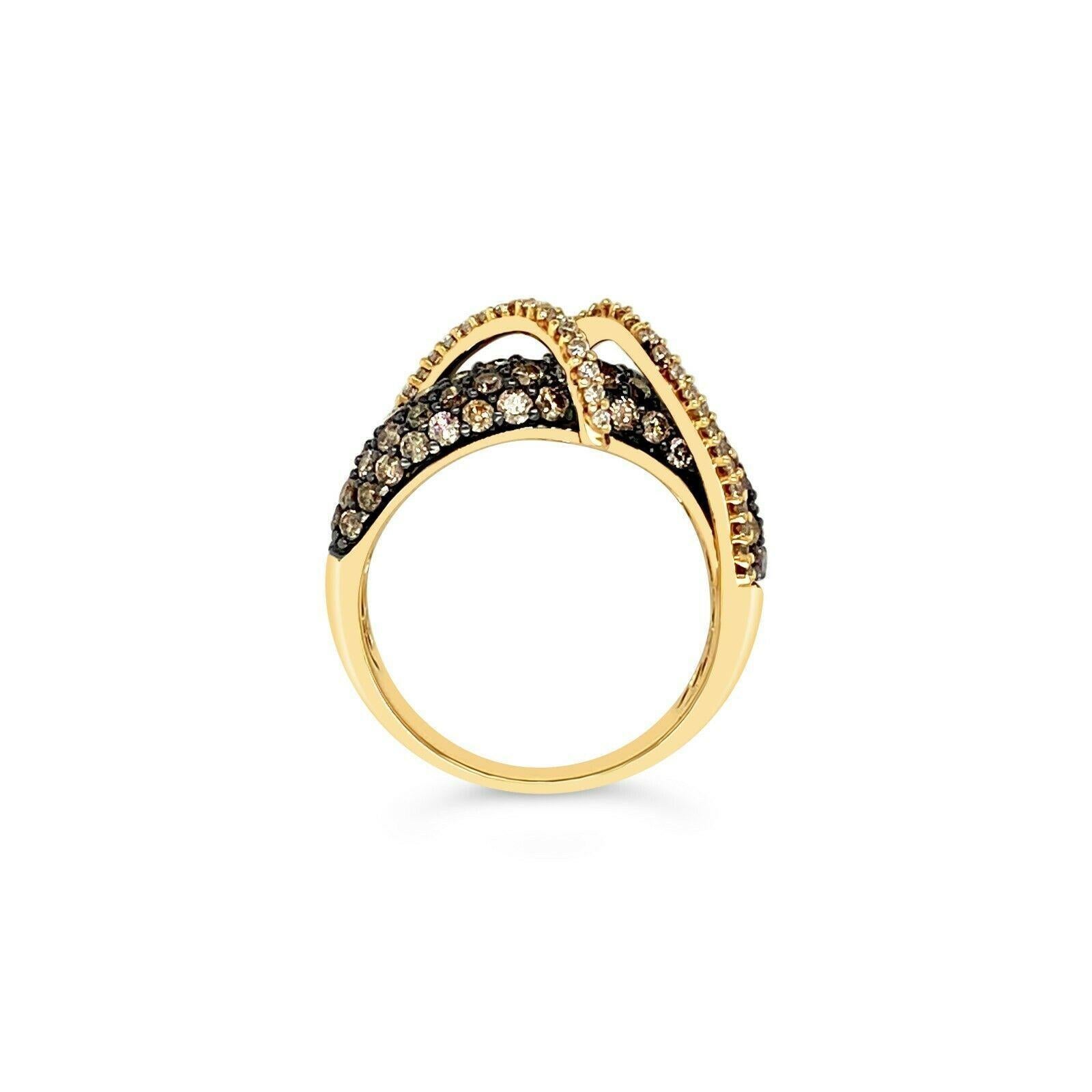 LeVian 14K Yellow Gold Round Chocolate Brown Diamond Beautiful Cocktail Ring In New Condition For Sale In Great Neck, NY