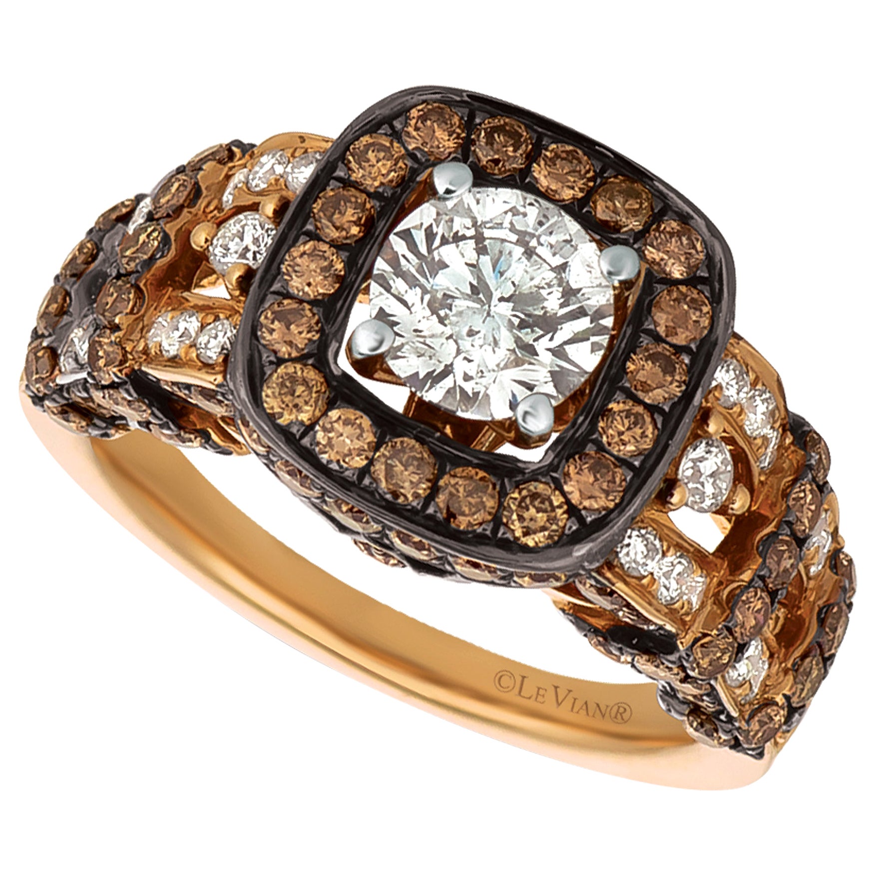 Anello nuziale LeVian in oro giallo 14K con diamante rotondo marrone e cioccolato