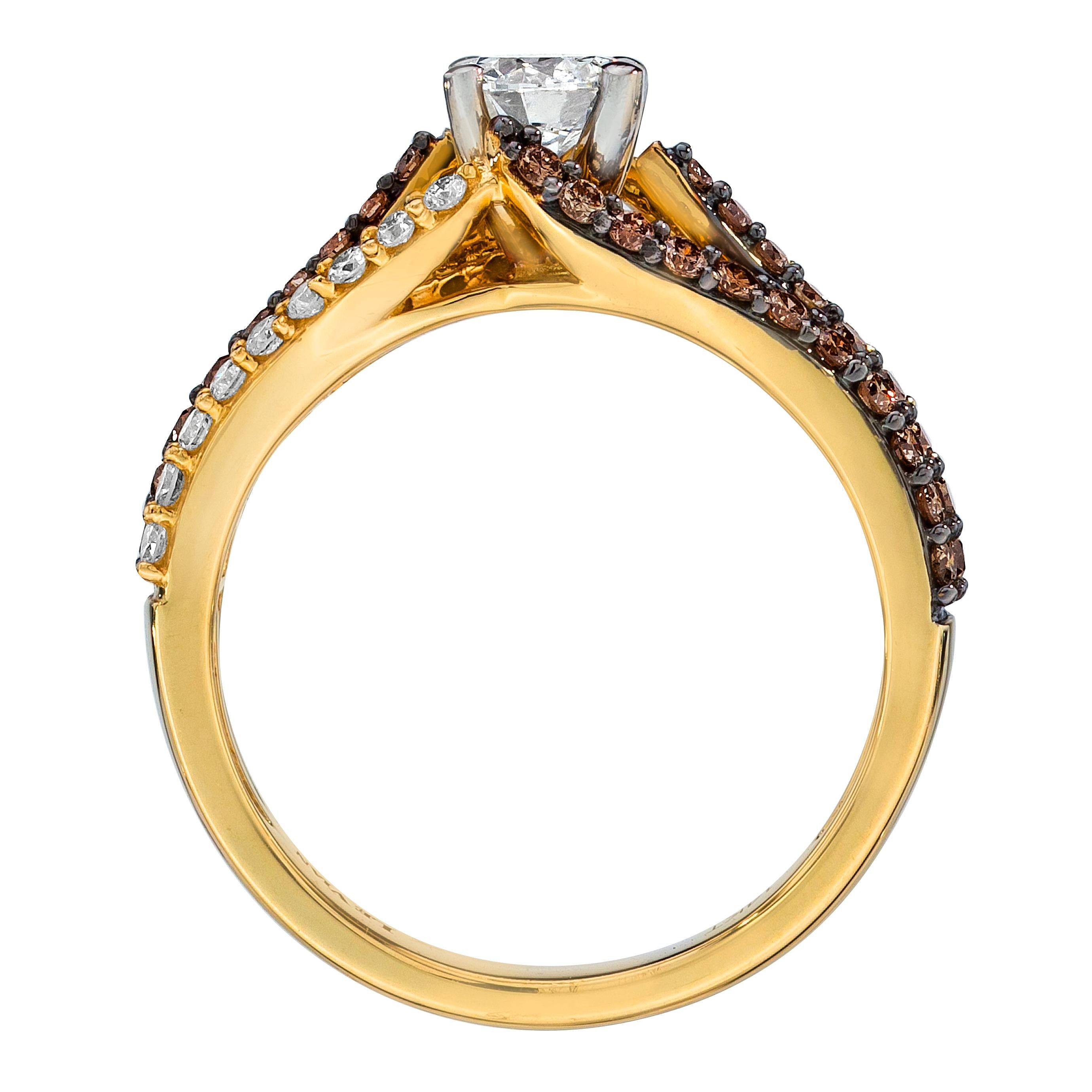 LeVian 14K Yellow Gold Round Chocolate Brown Diamond Bridal Wedding Ring

