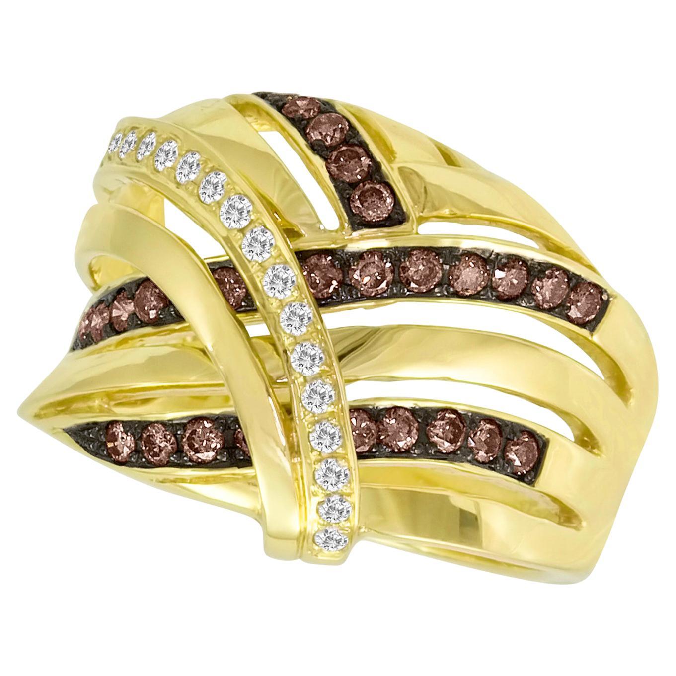 Levian 14K Yellow Gold Round Chocolate Brown Diamond Classy Fancy Cocktail Ring For Sale