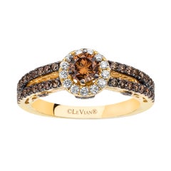 LeVian Bague de mariage en or jaune 14 carats avec halo de diamants ronds brun chocolat