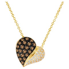 LeVian 14K Yellow Gold Round Chocolate Brown Diamond Love Heart Pendant Necklace