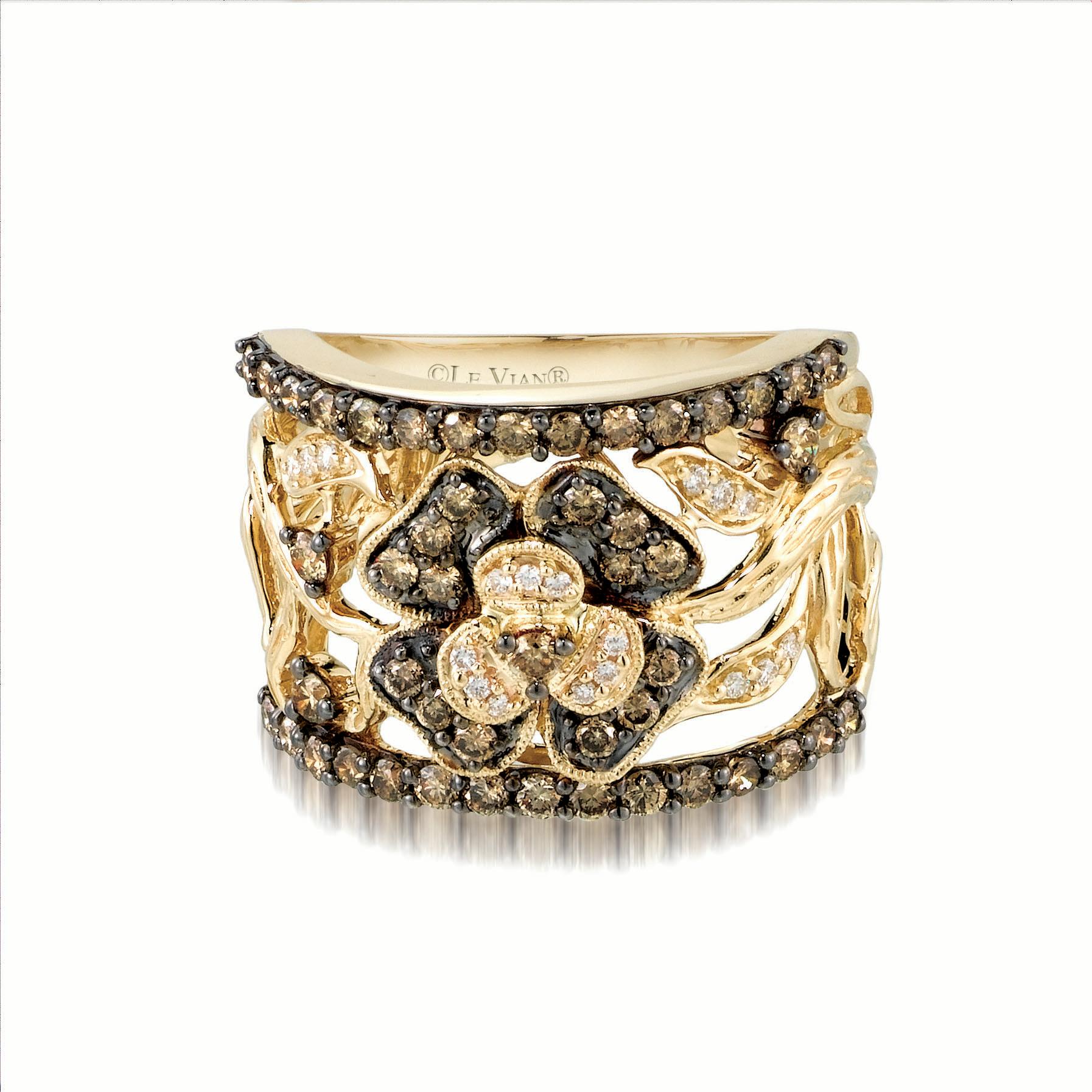 LeVian 14K Gelbgold Runde Schokolade Braun Diamanten Fancy Pretty Flower Ring