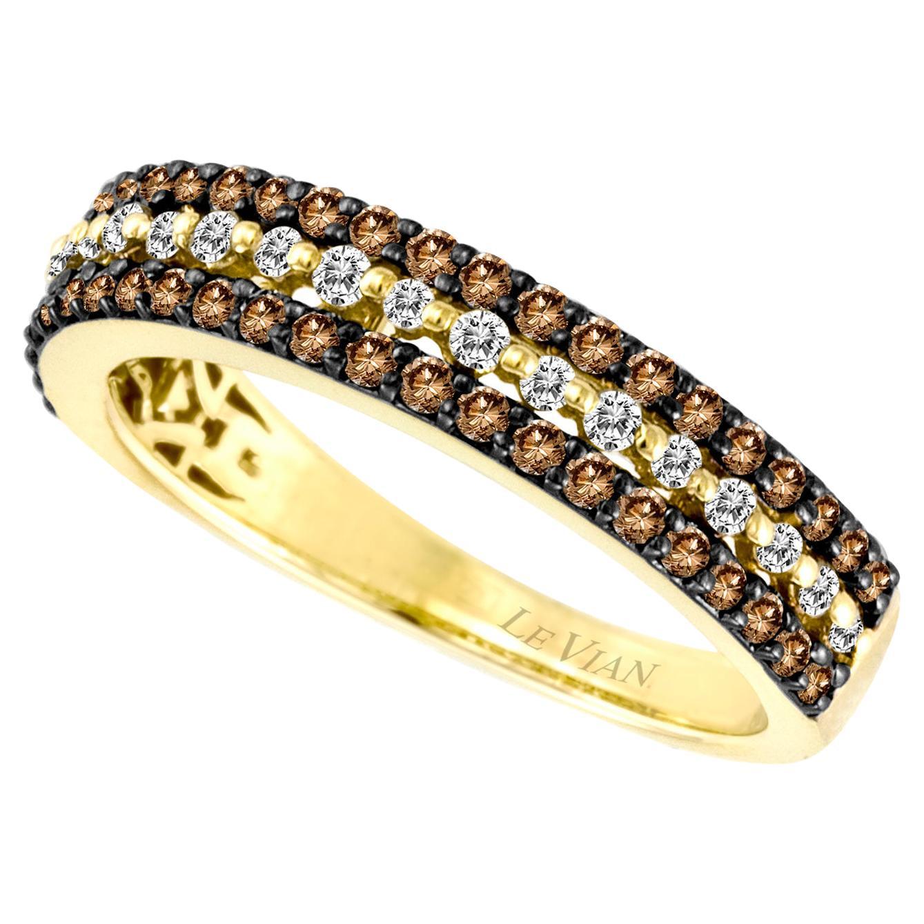 Levian 14K Yellow Gold Round Chocolate Brown Diamonds Pretty Fancy Cocktail Ring For Sale