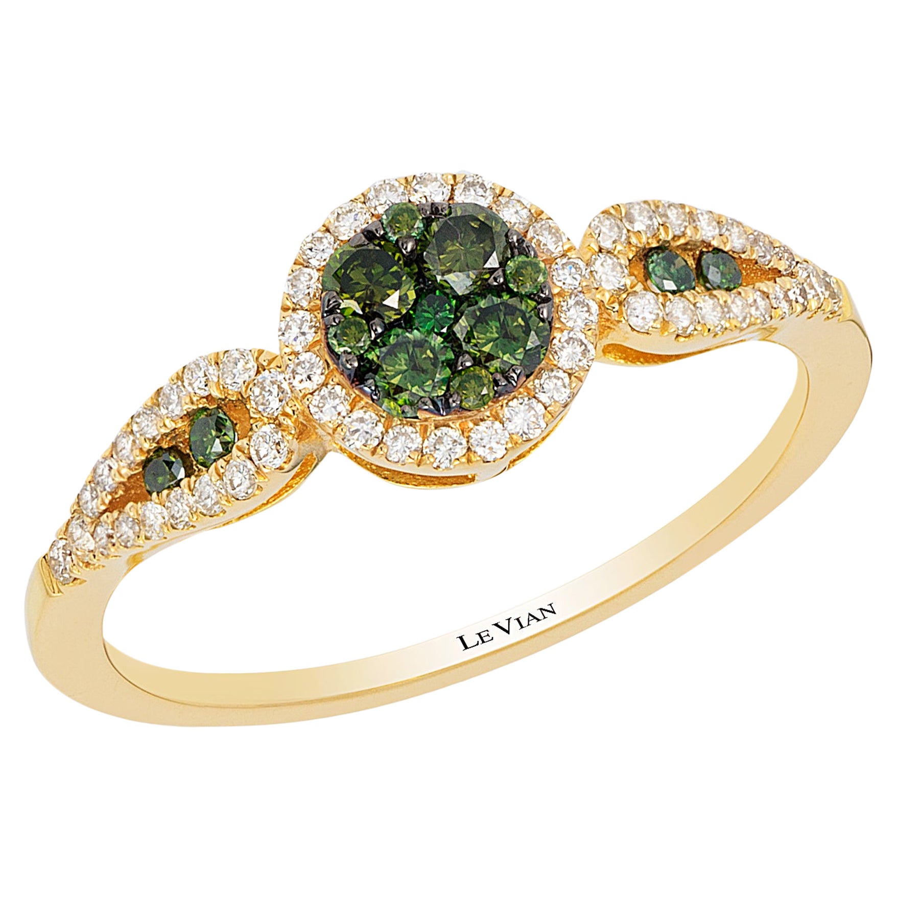 Schöner hübscher klassischer Cocktail-Ring, 14 Karat Gelbgold, runder grüner Diamant