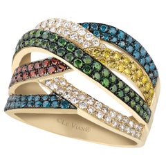 LeVian Bague cocktail croisée classique en or jaune 14 carats avec diamants ronds multicolores