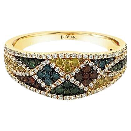 LeVian 14K Yellow Gold Round Multi-Color Diamond Classic Pavé Band Ring For Sale