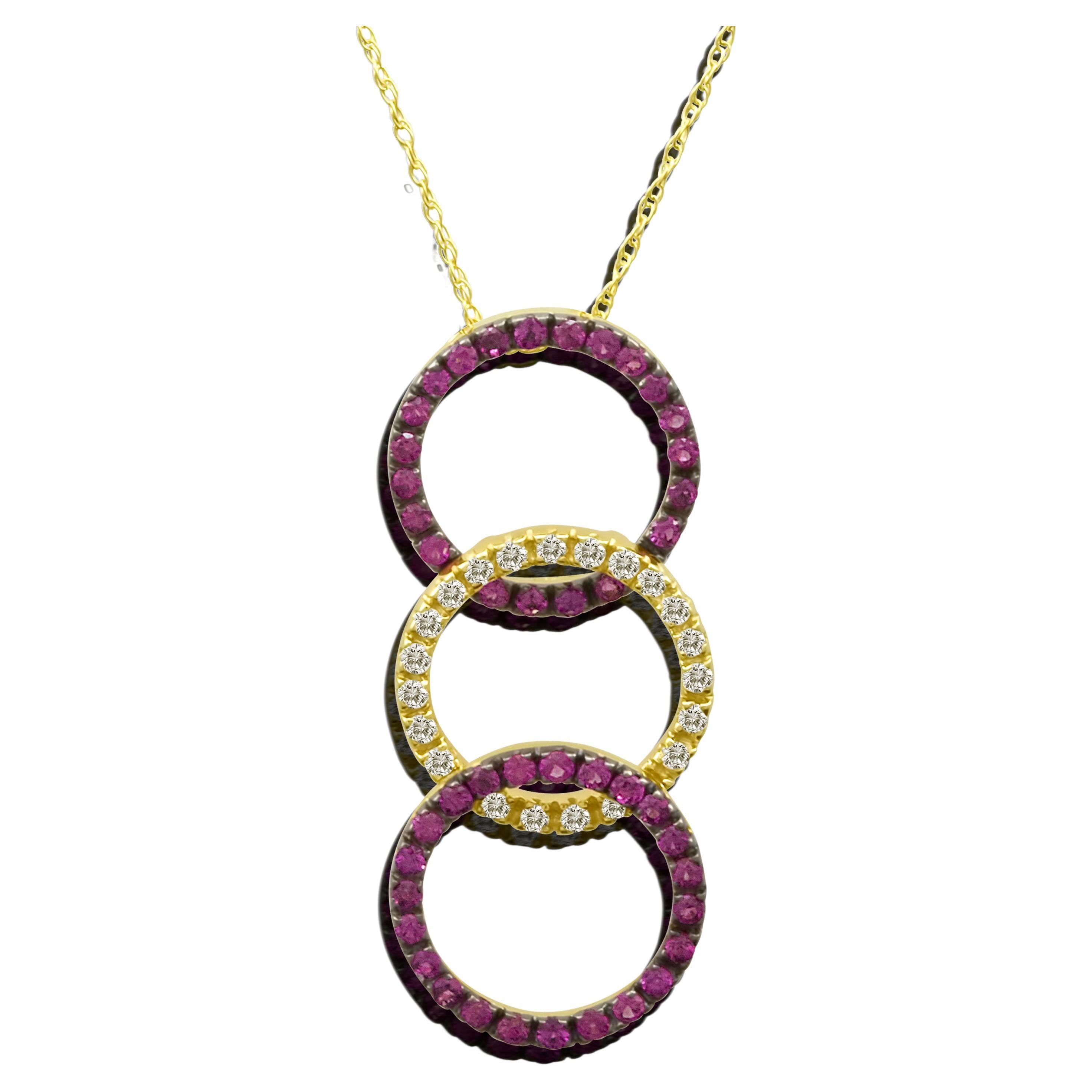 Levian 14K Yellow Gold Ruby Round Diamond Beautiful Fancy Pendant Necklace For Sale