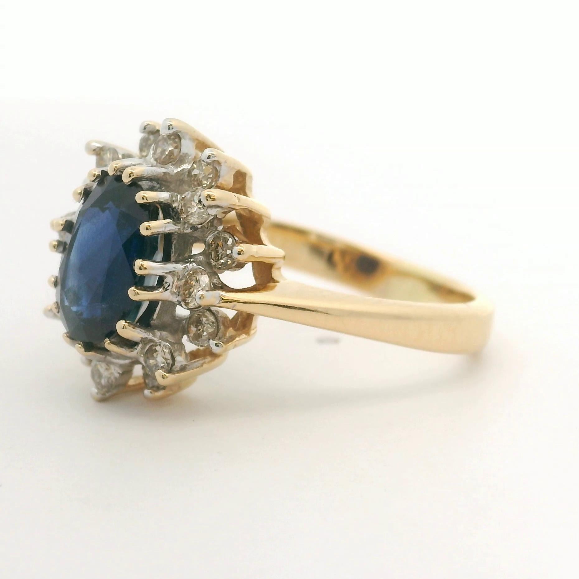 LeVian 14k Gelbgold Saphir und Diamant Halo-Ring Größe 8,5 (Ovalschliff)