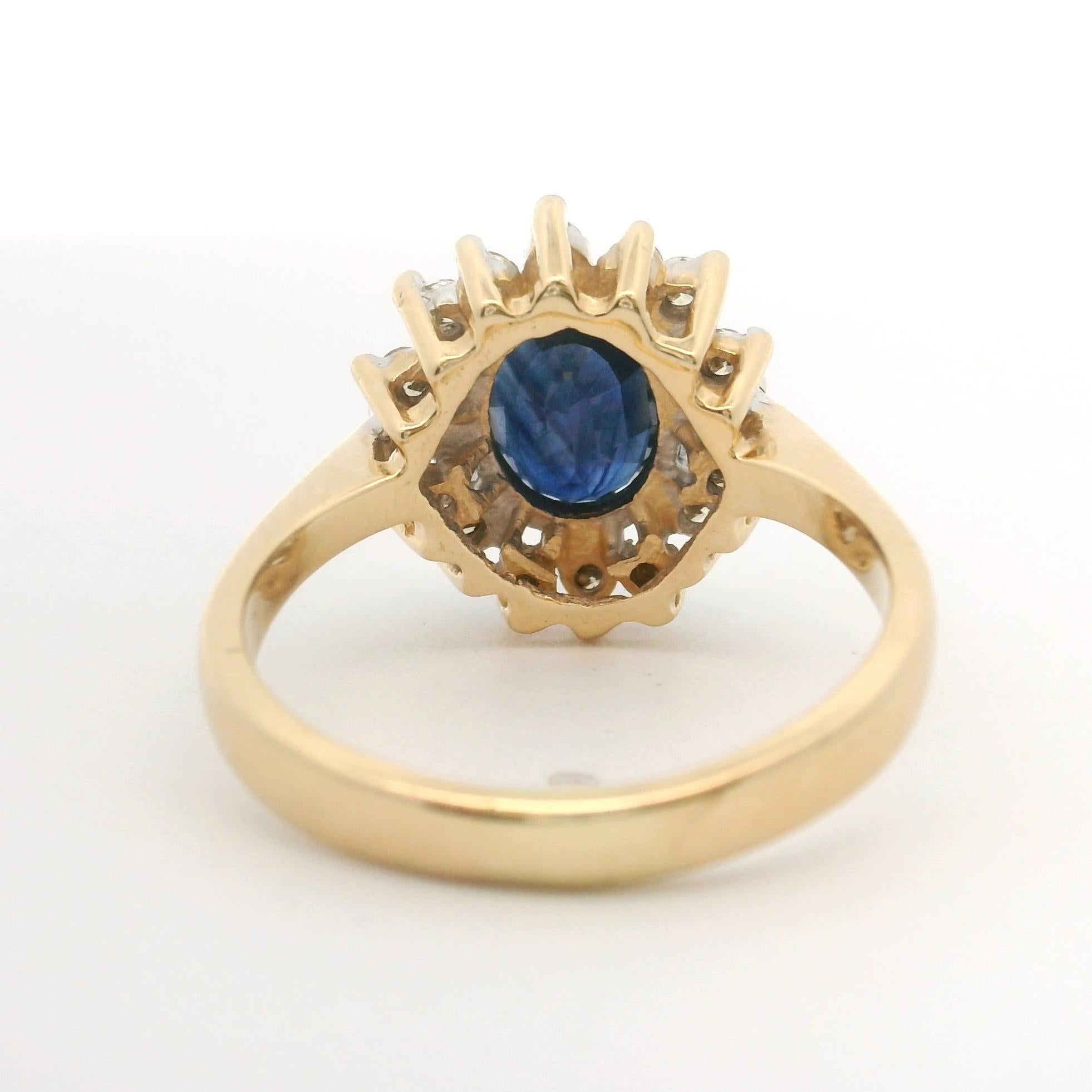 LeVian 14k Gelbgold Saphir und Diamant Halo-Ring Größe 8,5 im Zustand „Gut“ in Guilford, CT