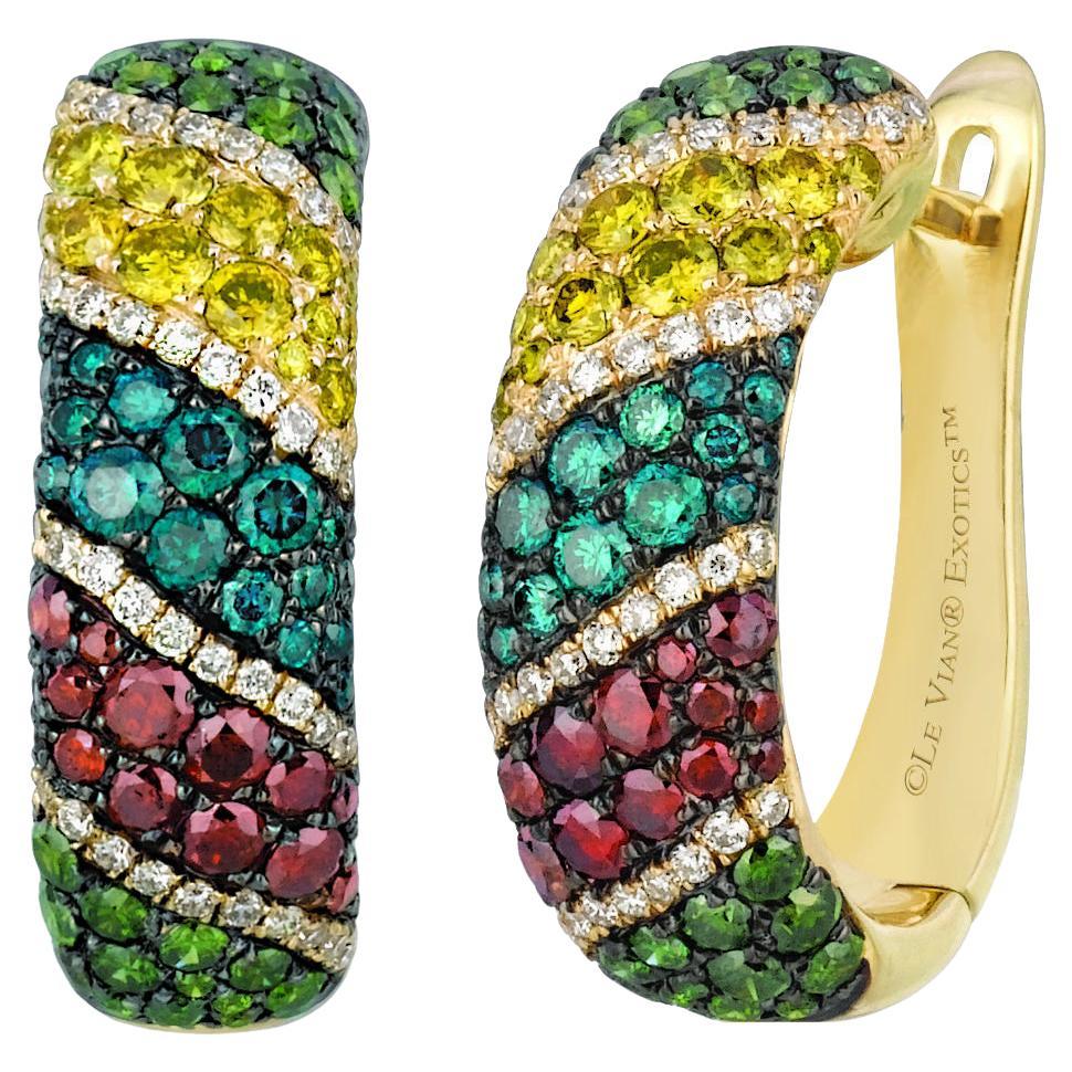 Schöne Ohrringe von Le Vian, 14 Karat Gelb-, Rot-, Grün- und Blaugold, runder Diamant im Angebot