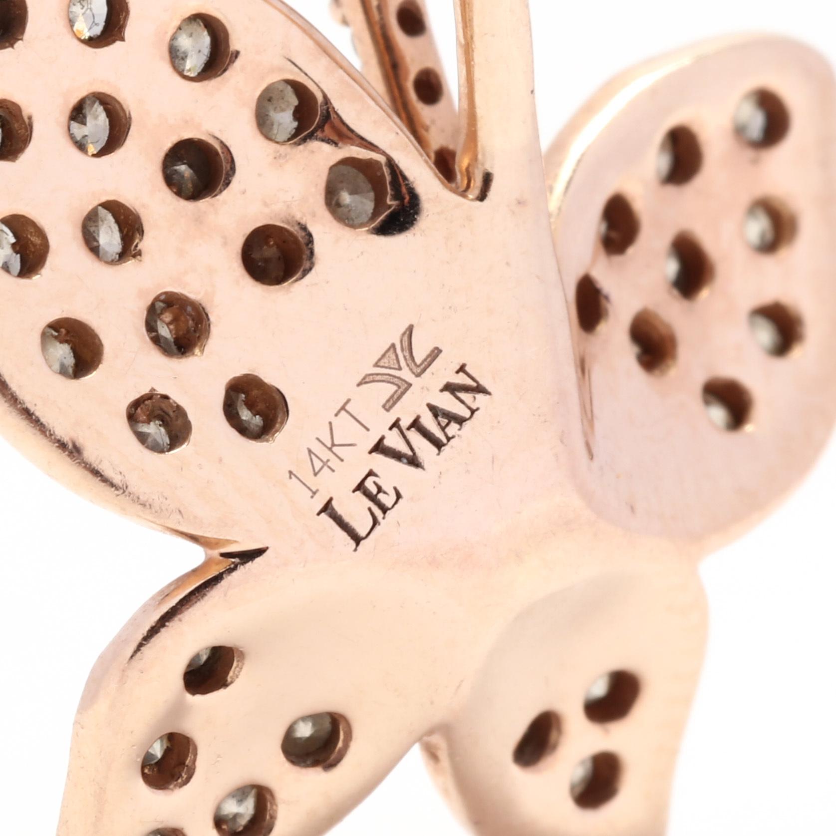 Round Cut LeVian 14R Diamond Butterfly Pendant