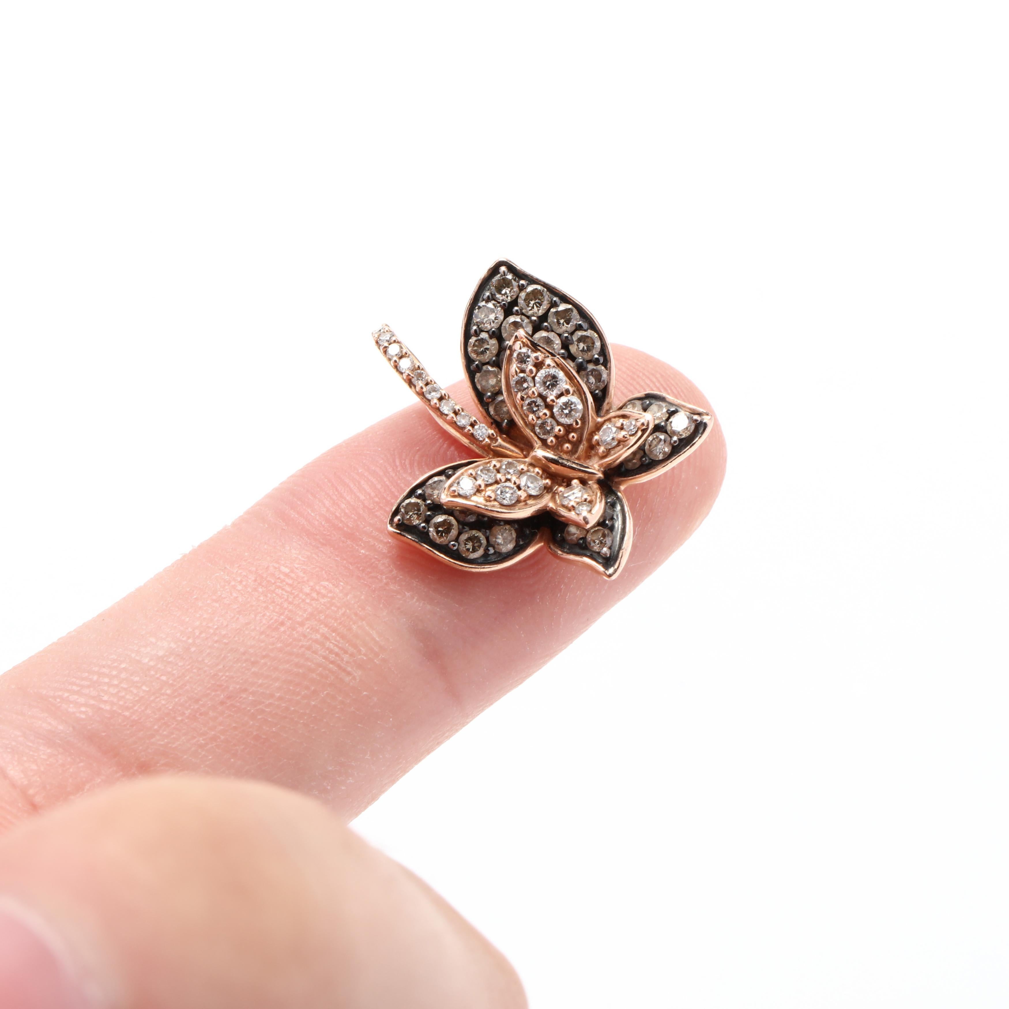 LeVian 14R Diamond Butterfly Pendant In Good Condition In McLeansville, NC