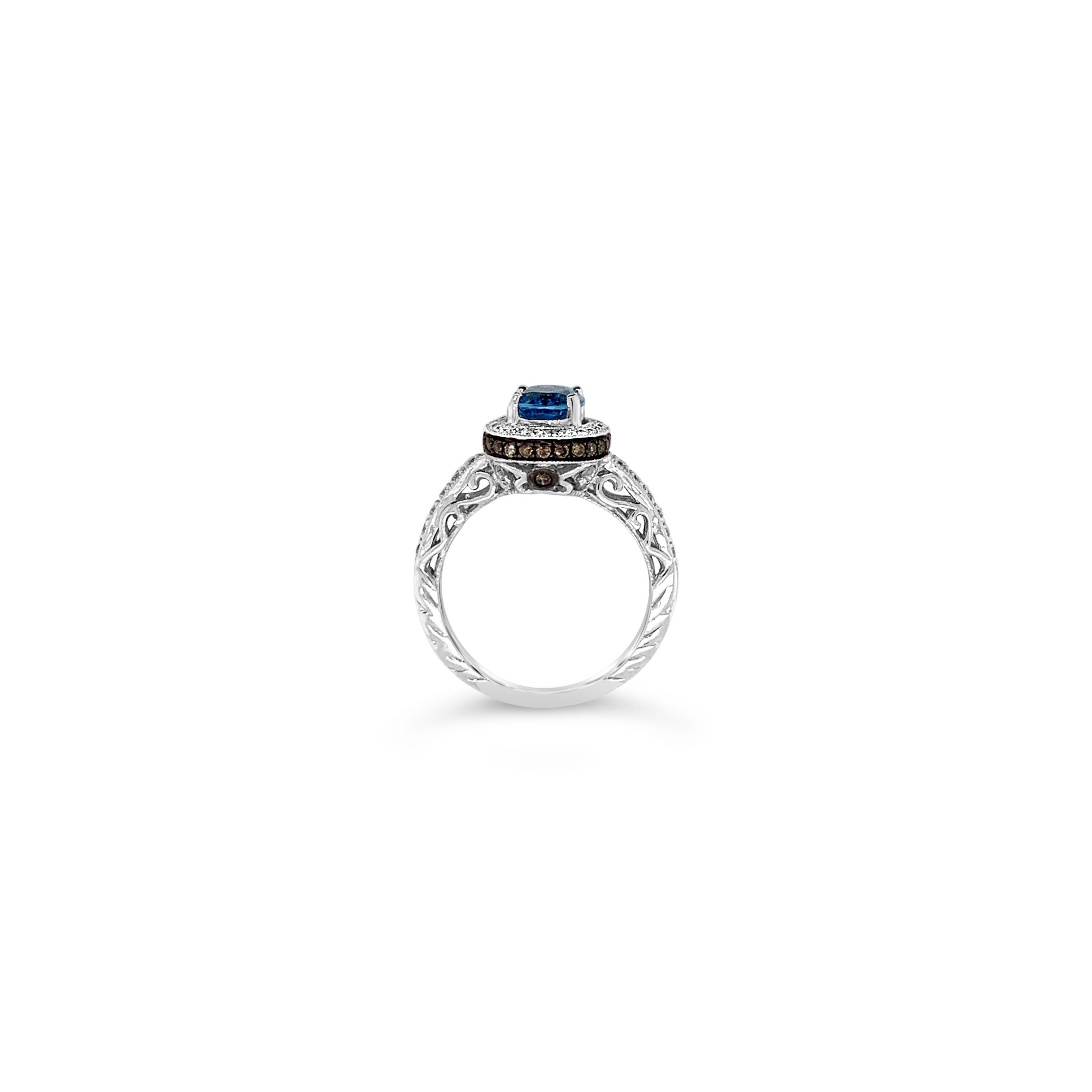 Le Vian Chocolatier® Ring featuring 1.35 cts. Blue Topaz, 0.20 cts. Chocolate Diamonds® , 0.25 cts. Vanilla Diamonds®  set in 14K Vanilla Gold®
Ring size 6.75
Please feel free to reach out with any questions! Item comes with a Le Vian® jewelry box