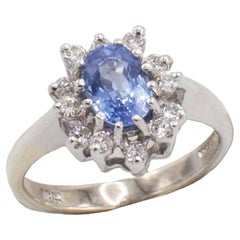 LeVian 18 Karat White Gold Blue Sapphire & Natural Diamond Halo Cocktail Ring