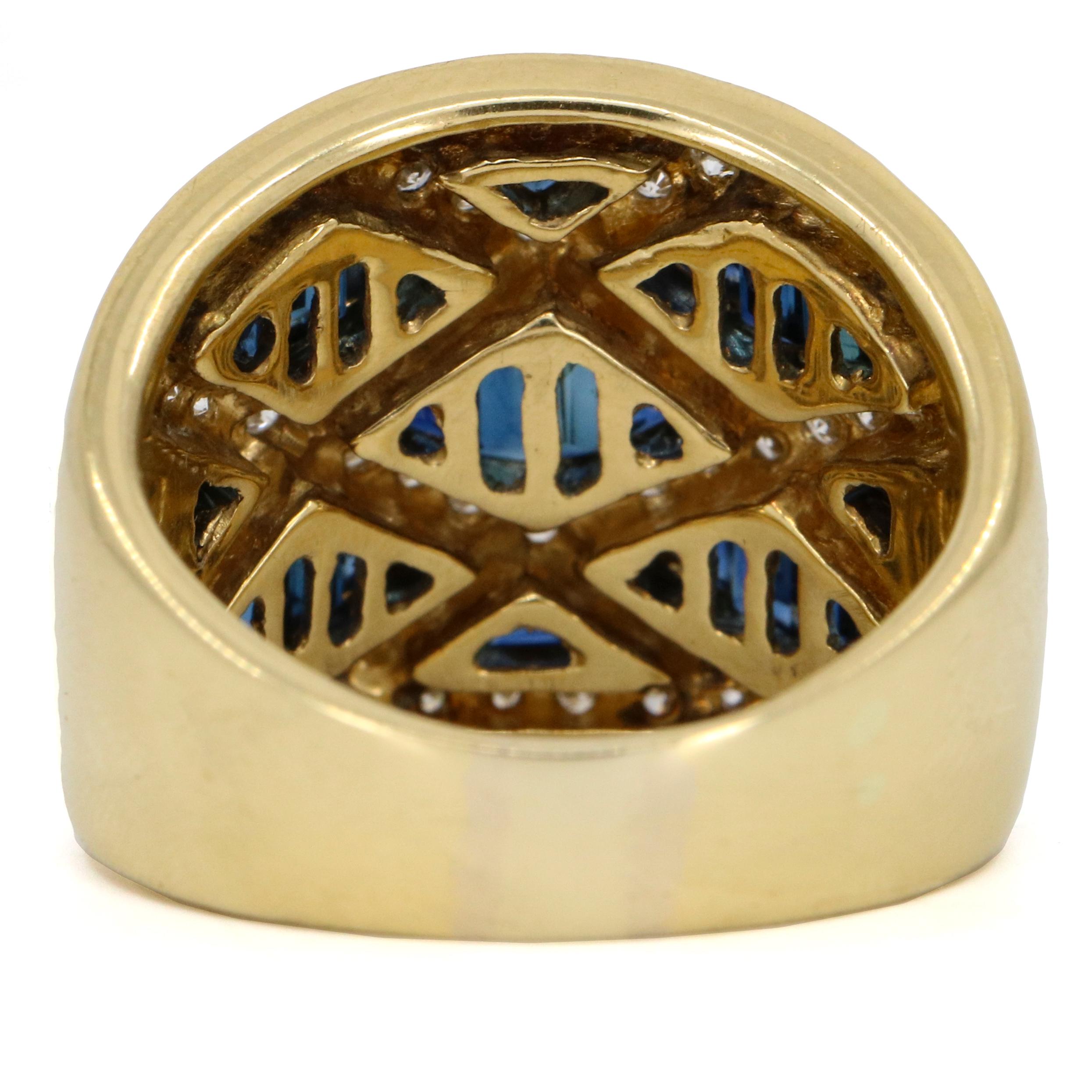 LeVian 18 Karat Yellow Gold Sapphire Diamond Wide Band Ring In Good Condition For Sale In Fort Lauderdale, FL