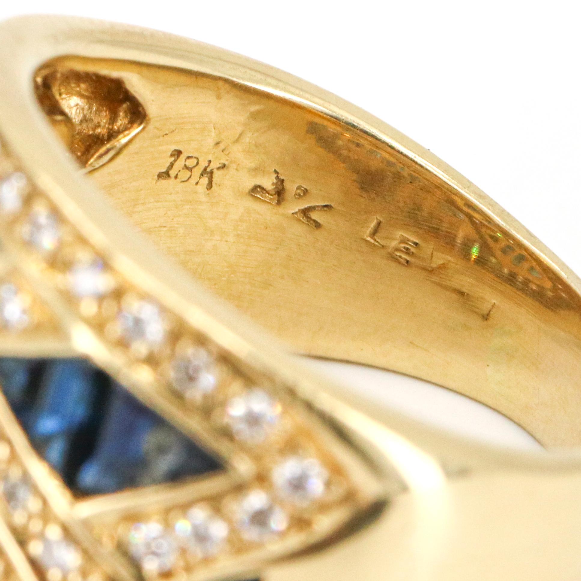 LeVian 18 Karat Yellow Gold Sapphire Diamond Wide Band Ring For Sale 1