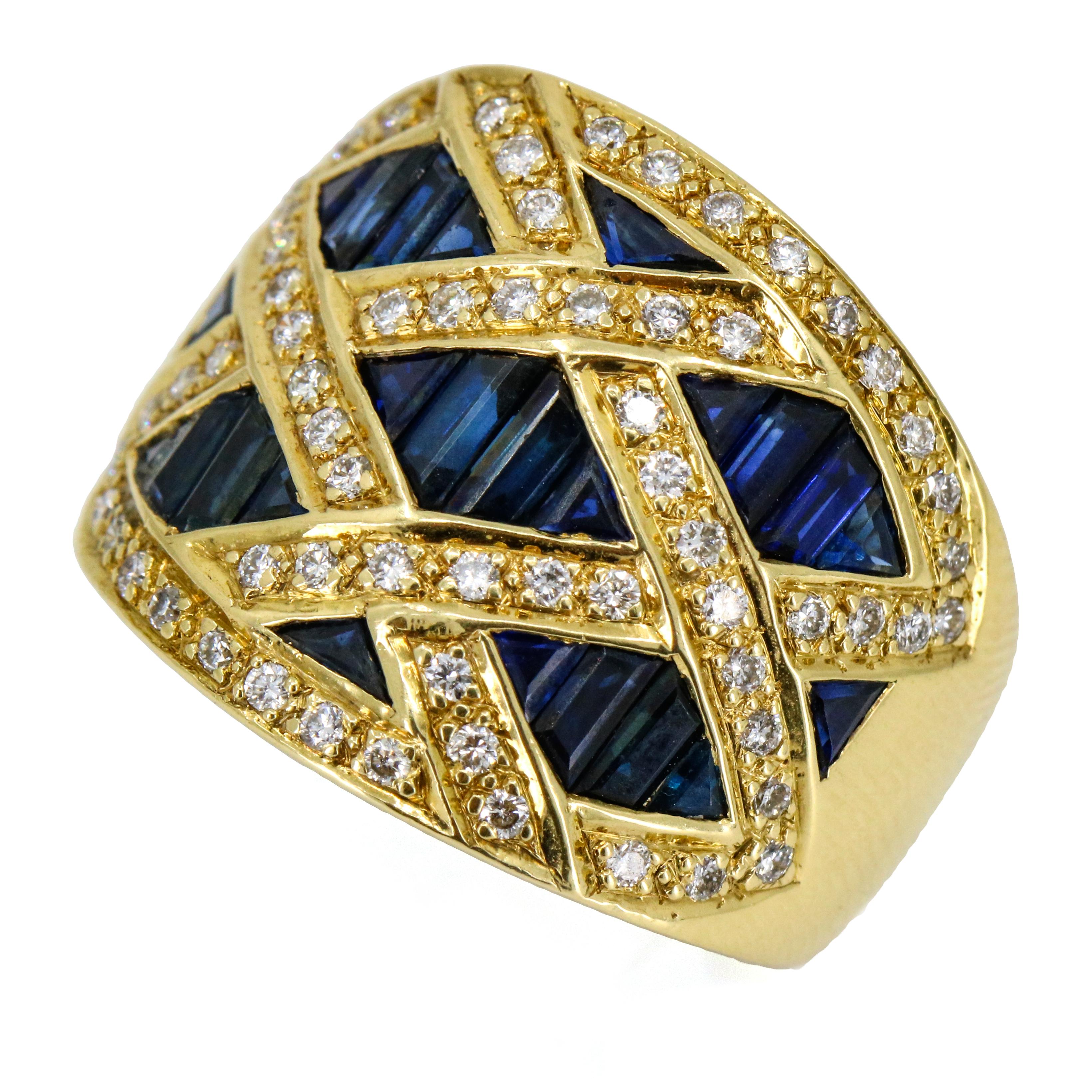 LeVian 18 Karat Yellow Gold Sapphire Diamond Wide Band Ring For Sale 2