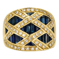 LeVian 18 Karat Yellow Gold Sapphire Diamond Wide Band Ring