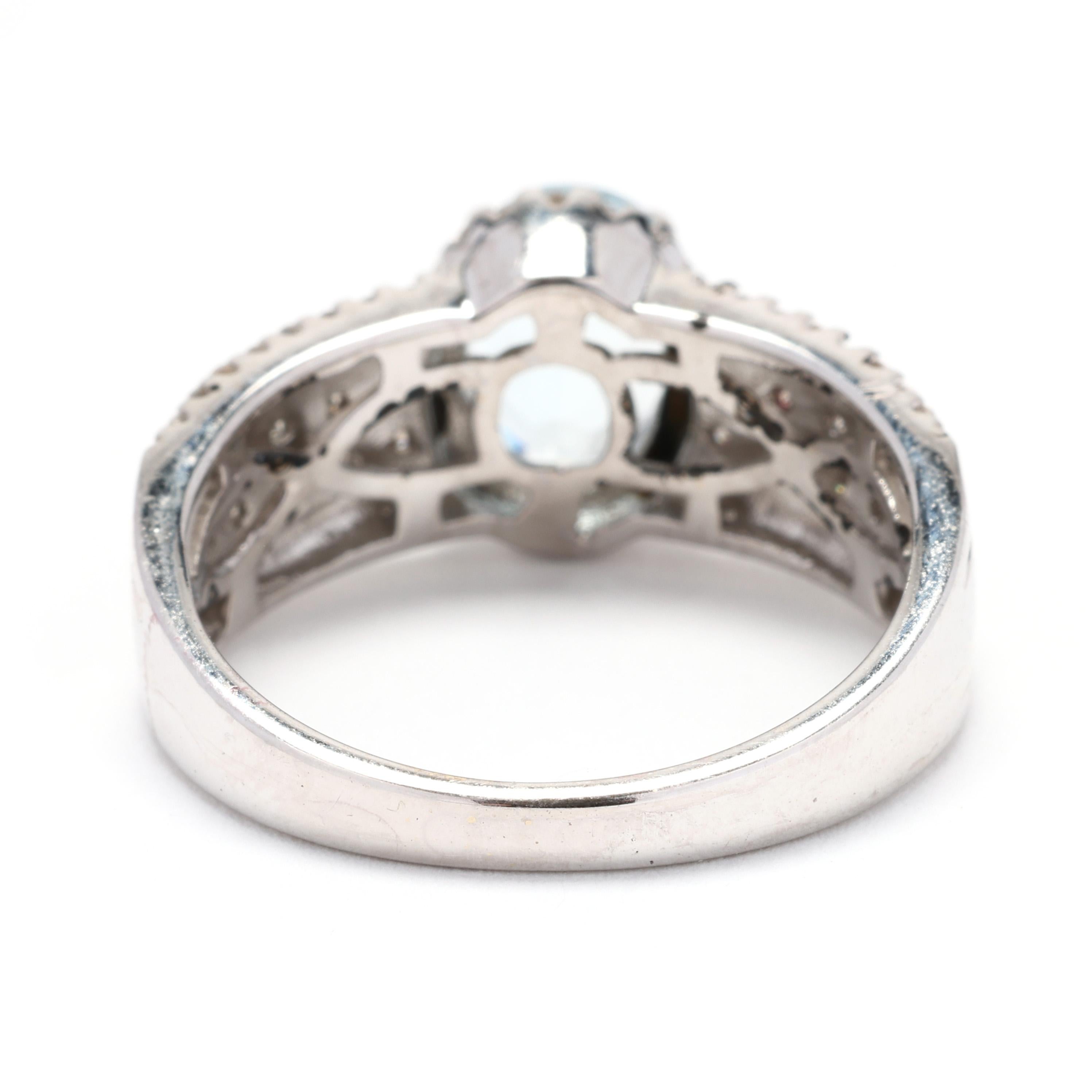 Oval Cut LeVian 1.8ctw Aquamarine and Diamond Engagement Ring, 14k White Gold
