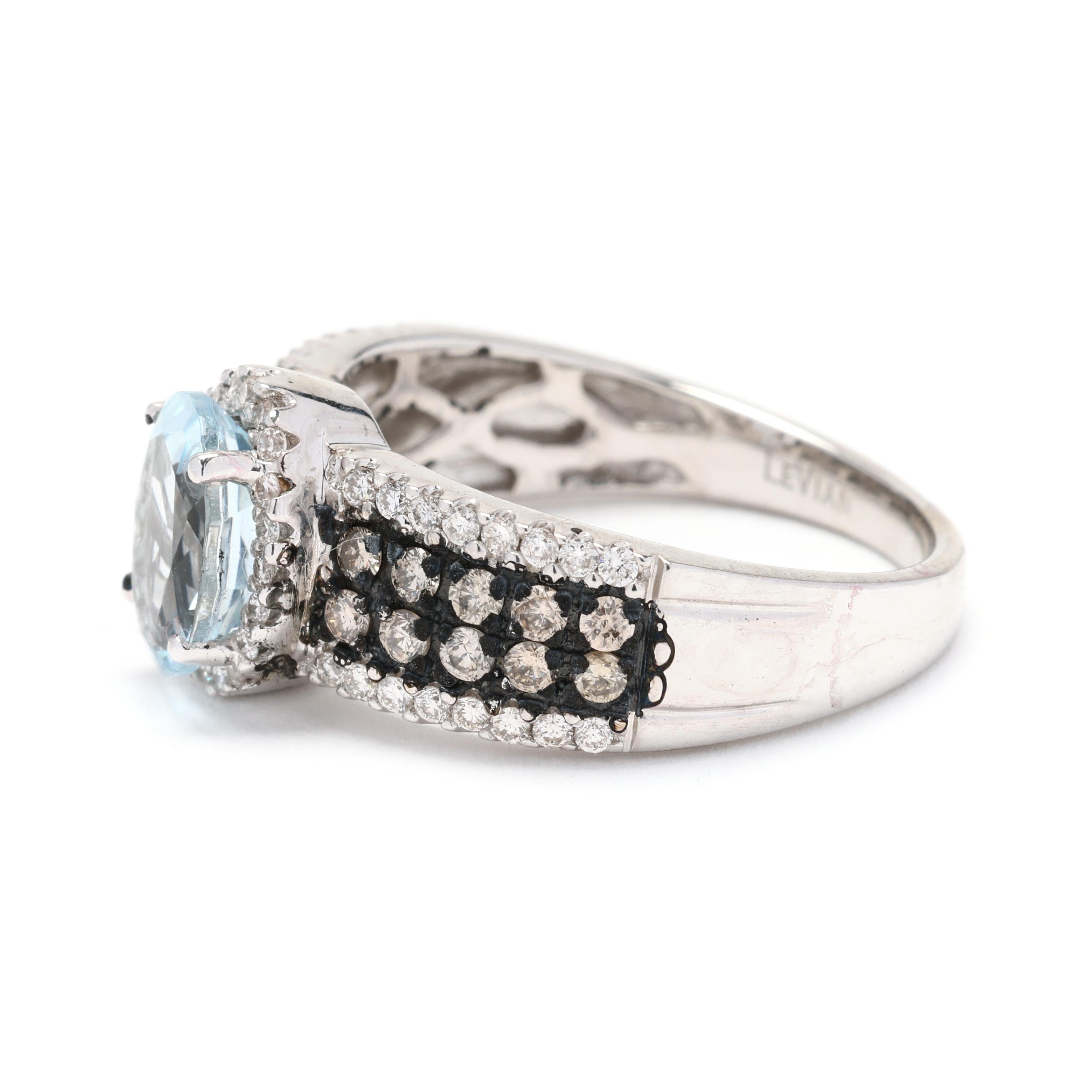 LeVian 1.8ctw Aquamarine and Diamond Engagement Ring, 14k White Gold In Good Condition In McLeansville, NC