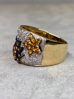 LeVian 18K Citrine & Diamond Floral & Celestial Motive Wide Band Cocktail Ring