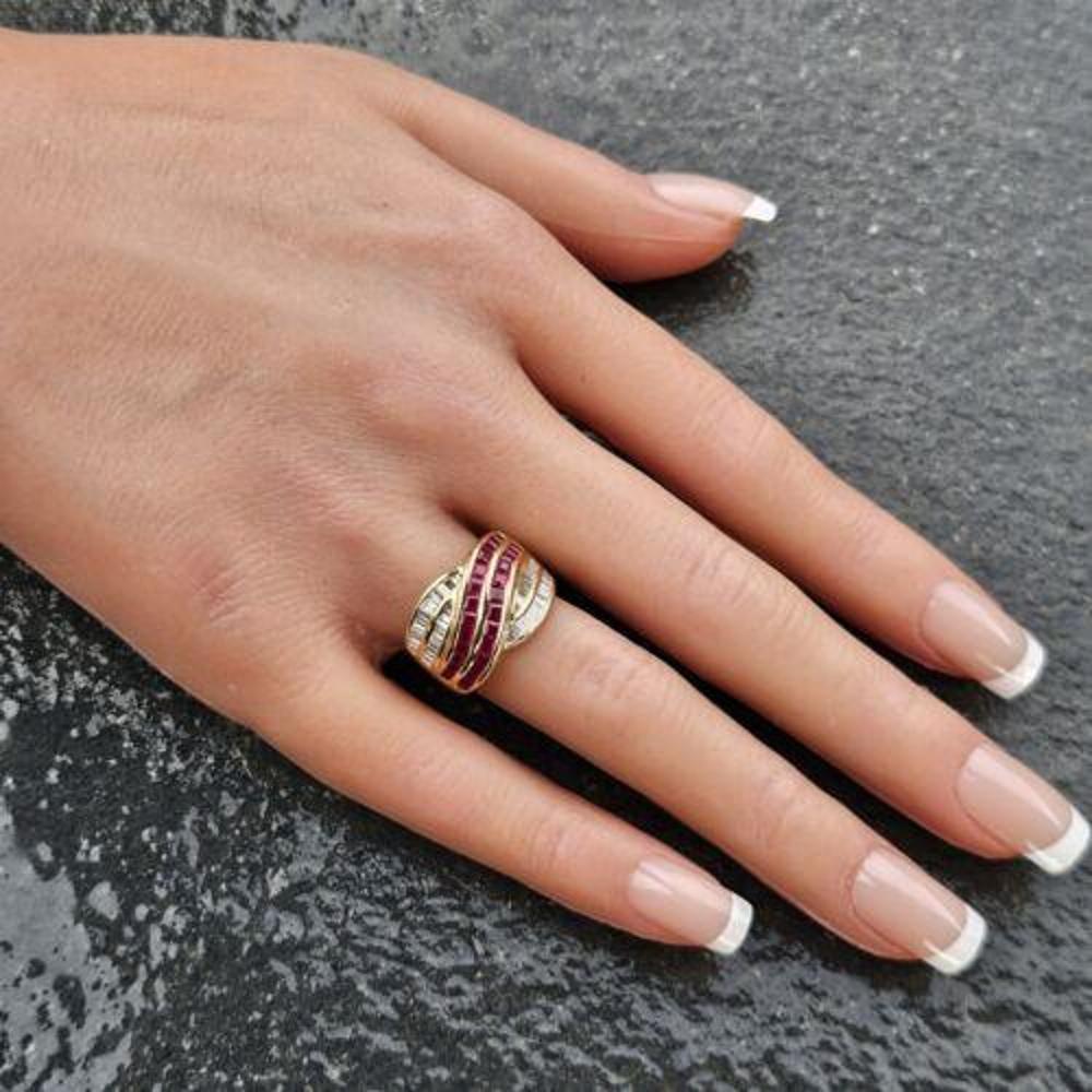 Levian 18k Gold Ruby Diamond Ring Band Size 6.25 Princesse Baguette Crossover 1