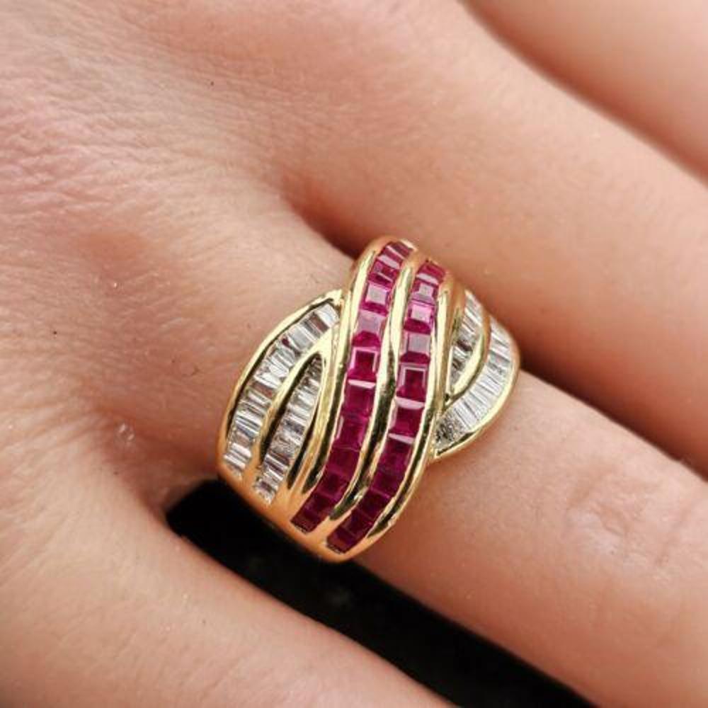Levian 18k Gold Ruby Diamond Ring Band Size 6.25 Princesse Baguette Crossover 2