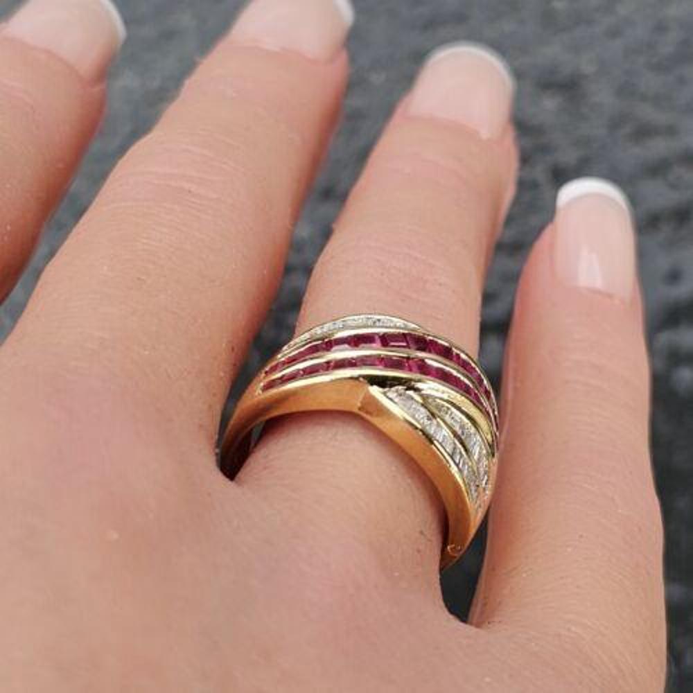 Levian 18k Gold Ruby Diamond Ring Band Size 6.25 Princesse Baguette Crossover 3