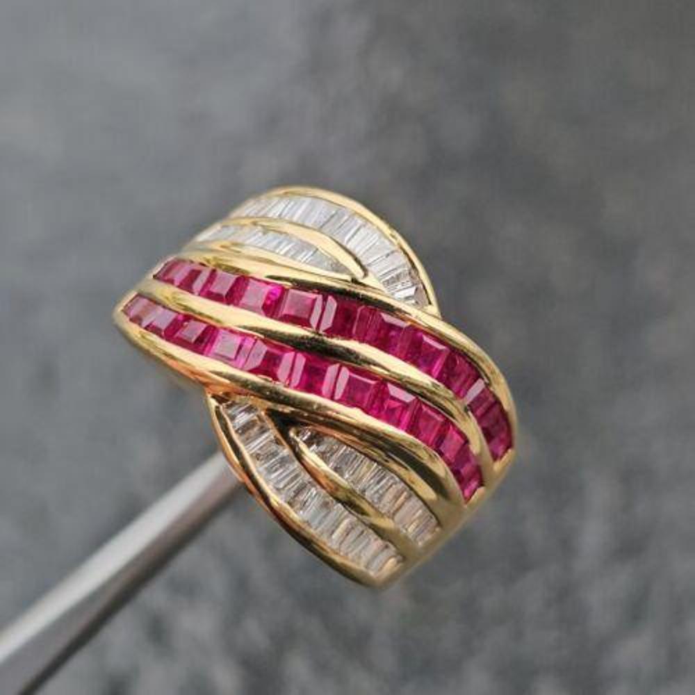 Levian 18k Gold Ruby Diamond Ring Band Size 6.25 Princesse Baguette Crossover 4