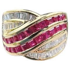 Levian 18k Gold Ruby Diamond Ring Band Size 6.25 Princesse Baguette Crossover