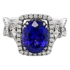 LeVian 18k Rose Gold Blue Tanzanite Chocolate Brown Round Diamond Halo Ring