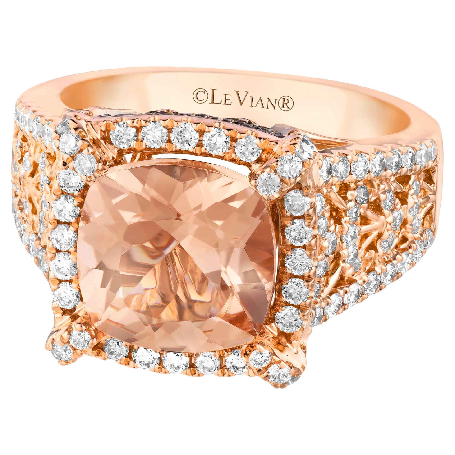 LeVian 18K Rose Gold Morganite Round Chocolate Brown Diamond Fancy Cocktail Ring For Sale