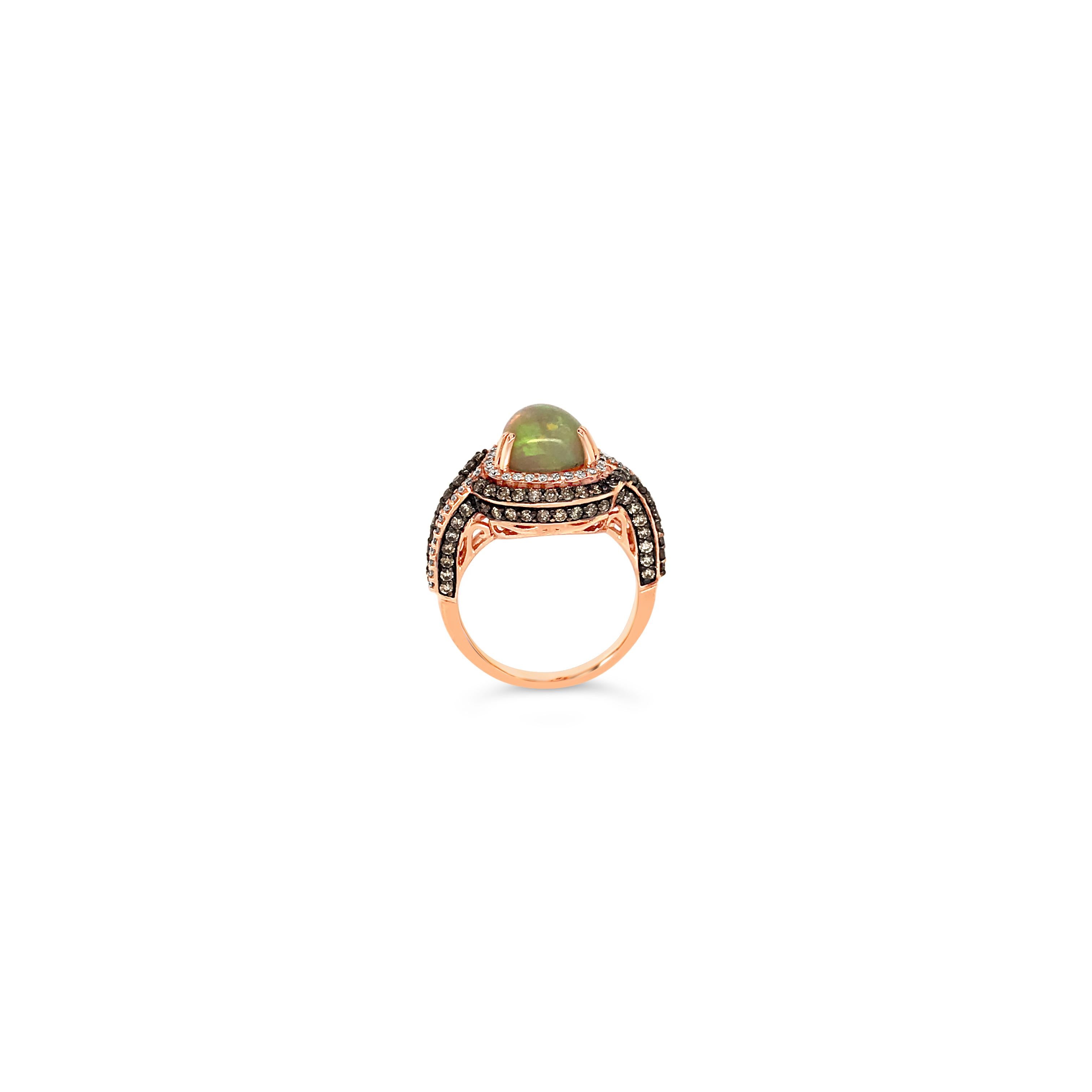 LeVian 18K Rose Gold Opal Round Chocolate Brown Diamond Cocktail Multi-Halo Ring
