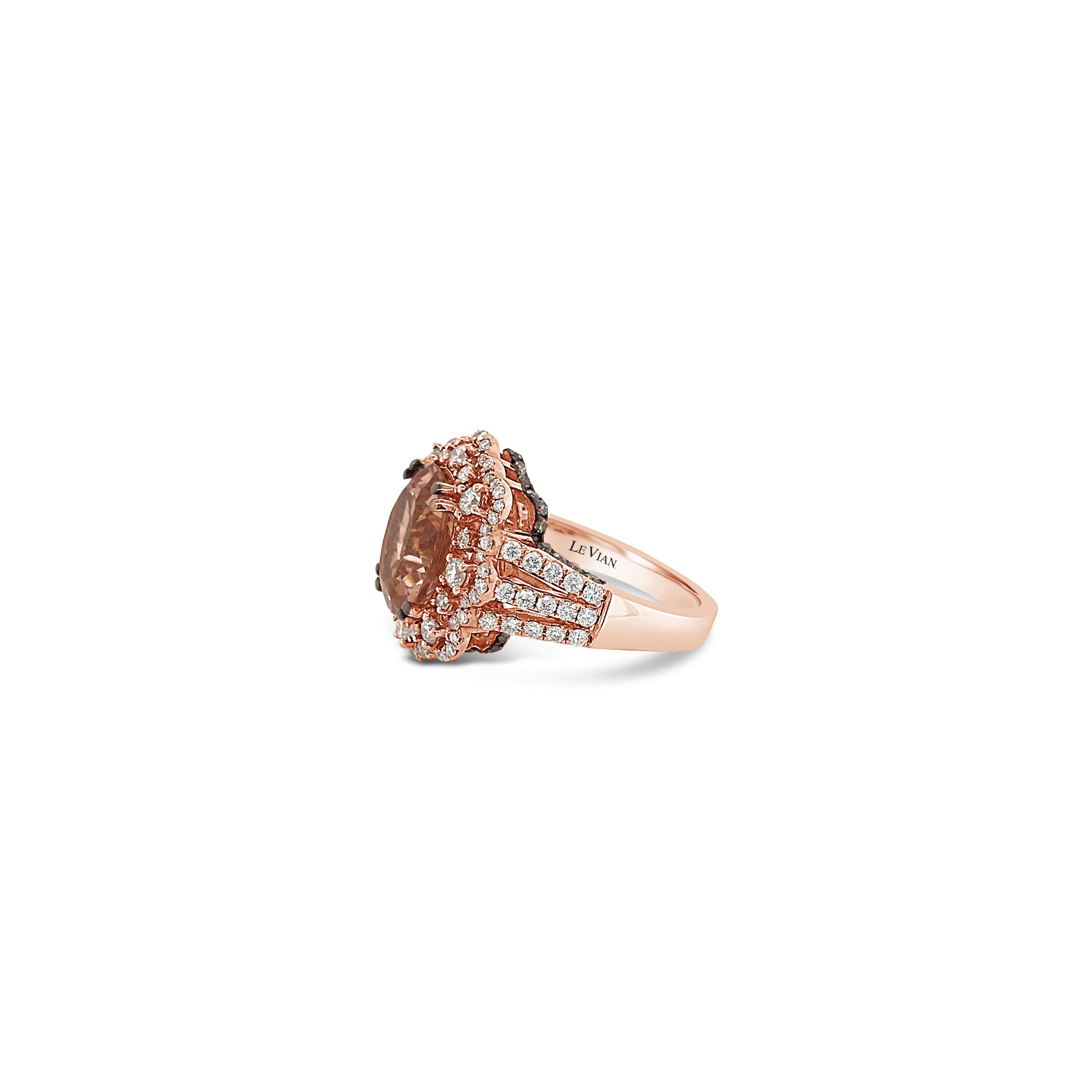 LeVian 18K Rose Gold Rosa Morganit Schokolade Braun Runde Diamanten Halo Ring
