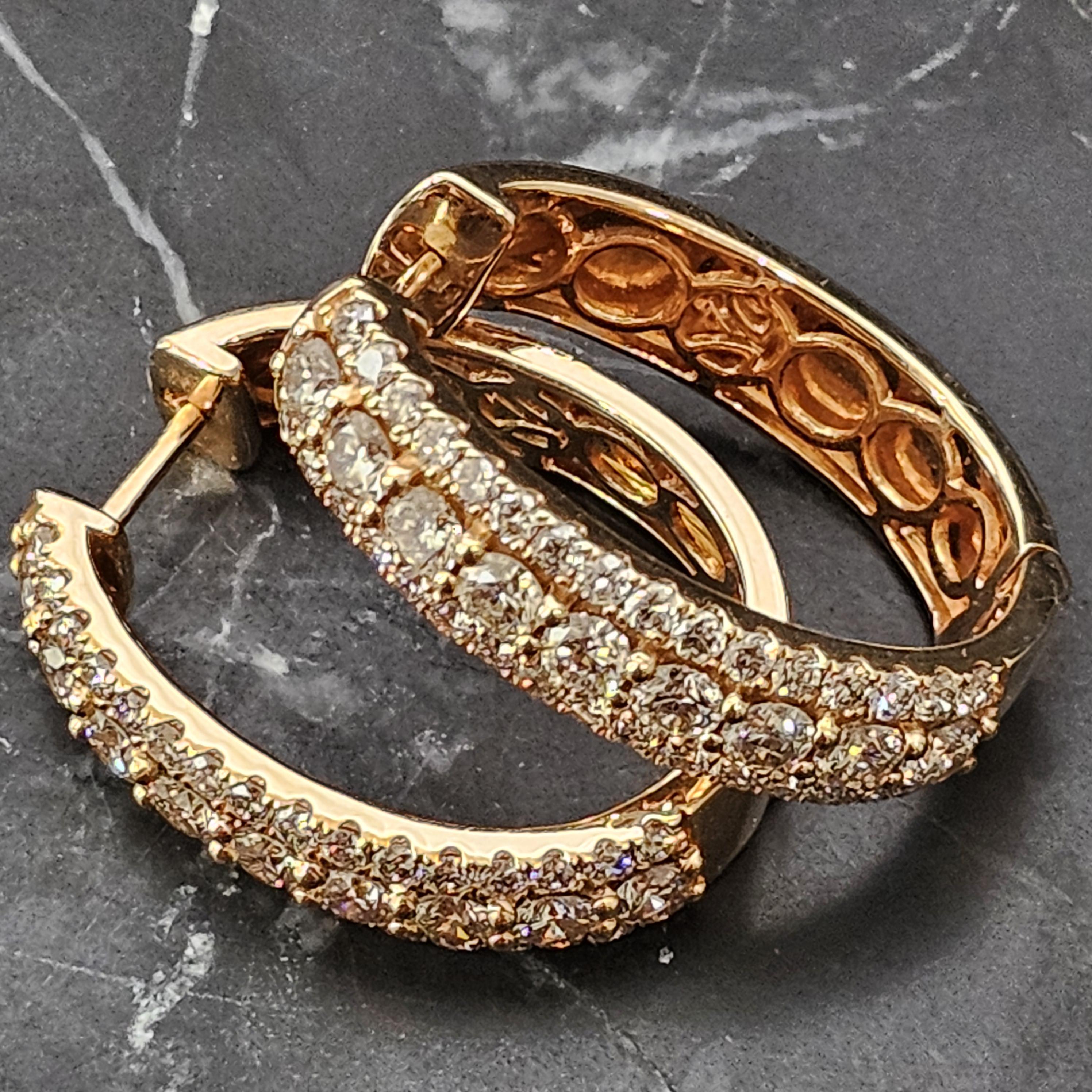 Taglio rotondo Orecchini a cerchio con diamanti Levian in oro rosa 18 carati Creme Brulee in vendita