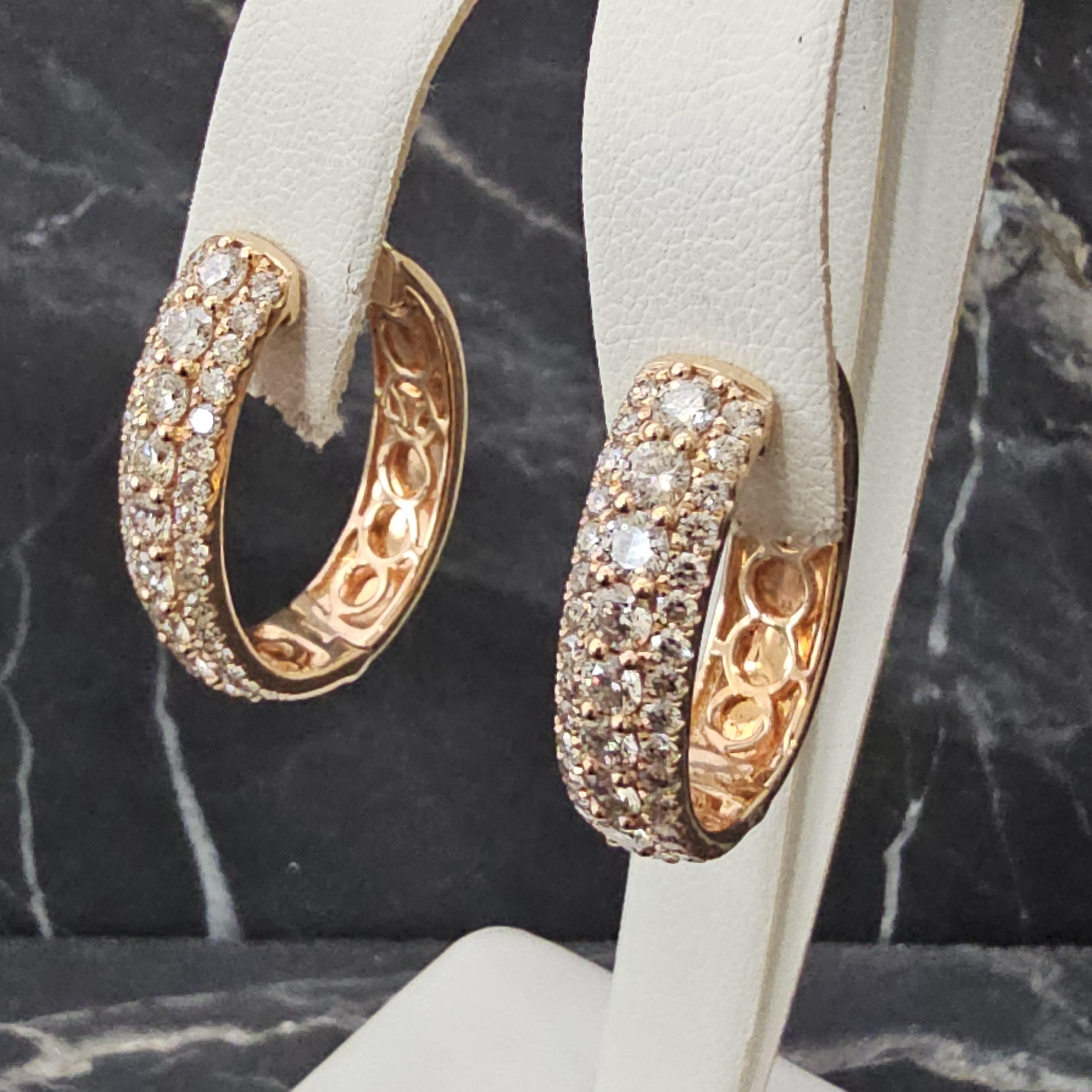 Orecchini a cerchio con diamanti Levian in oro rosa 18 carati Creme Brulee in vendita 2